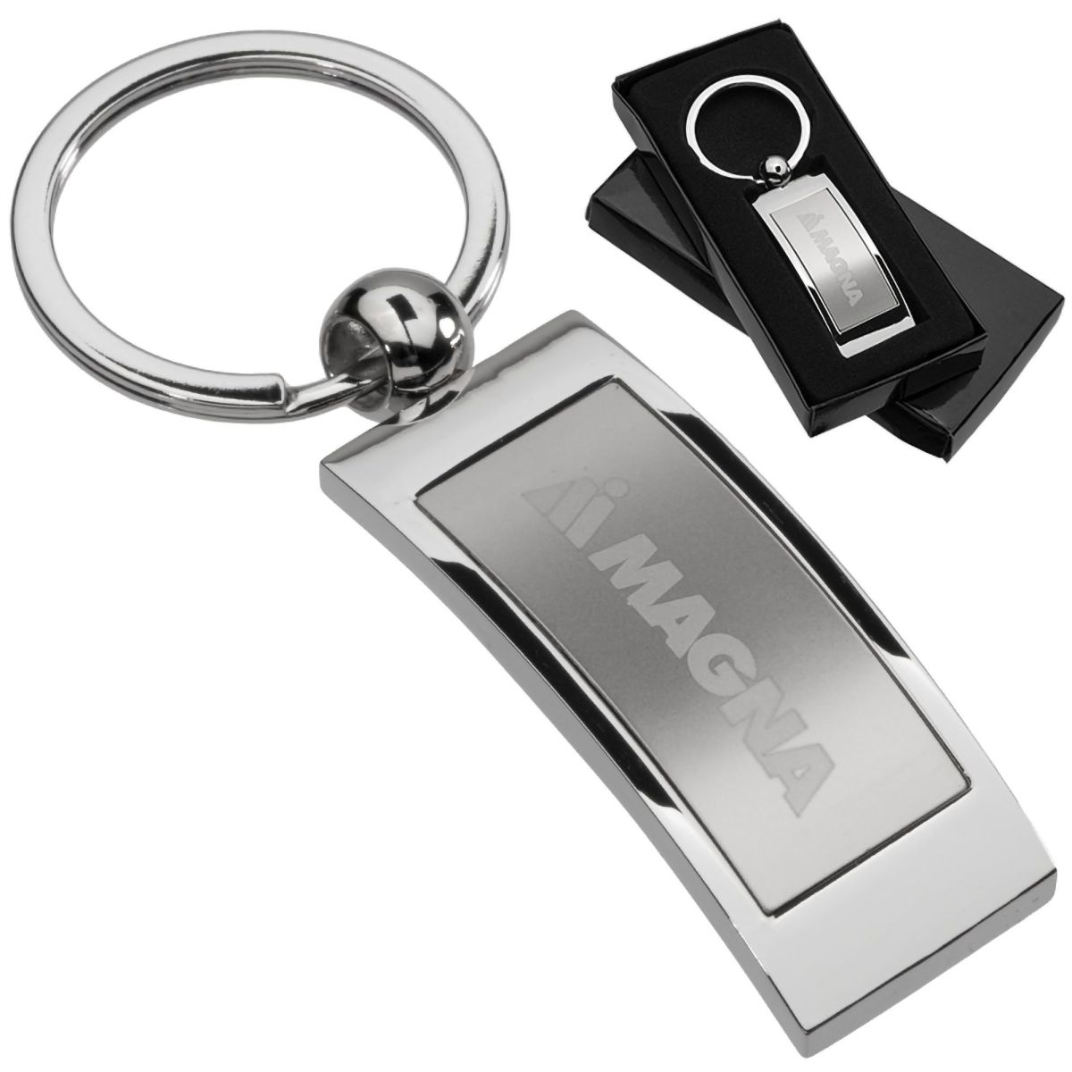 Custom engraved curved rectangle metal keychain