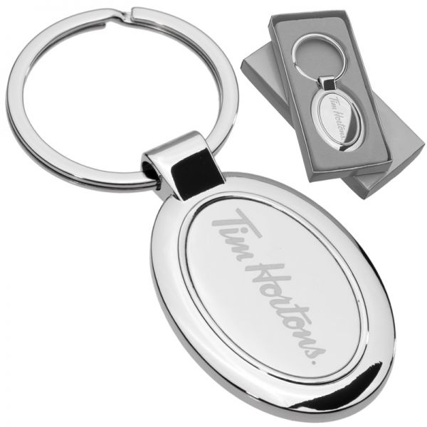 Custom laser engraved polished oval metal keychain